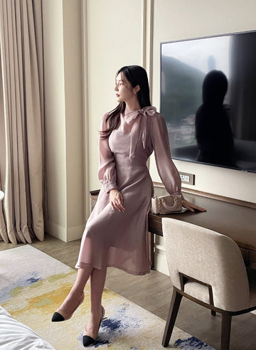 Enabel Chiffon Tie Bustier Flare One Piece